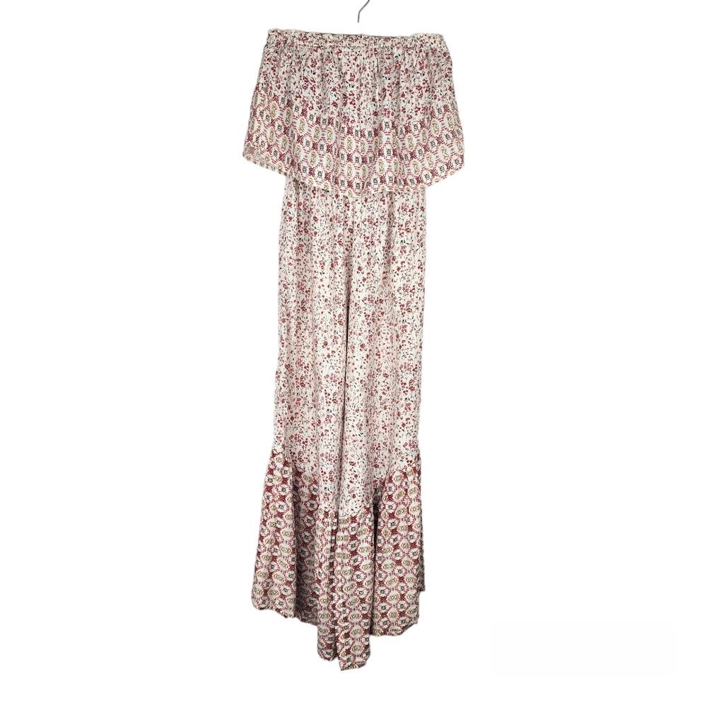Japna Anthropologie Floral Wide Leg Jumpsuit Small Boho Smocked Strapless